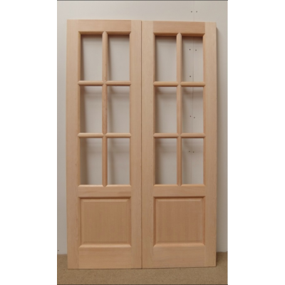 French Door Pair External Timber Wooden Hemlock GTP2P 6 Light Rebated Unglazed - Door Size, HxW: 