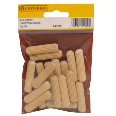 M10 x 40mm Fluted Wooden Dowel (Pack of 20)...