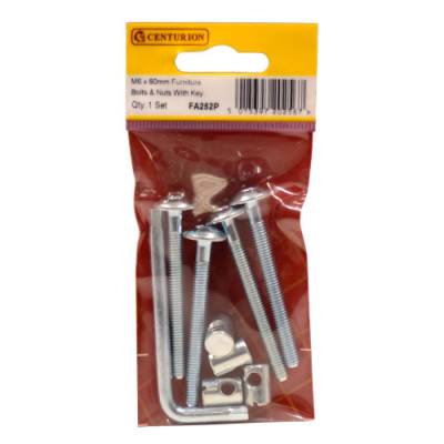 Furniture Bolts and Nuts With Hex Key, M6 x 60mm, Zinc Plate...