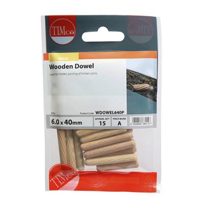 Wooden Dowel 6.0x40mm 6mm Fluted Wood Chamfered Pins Pack of...