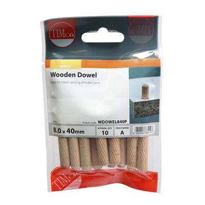 Wooden Dowel 8.0x40mm 8mm Fluted Wood Chamfered Pins Pack of...