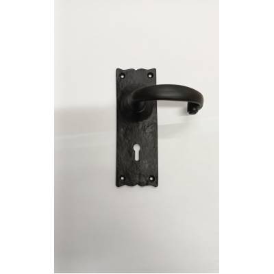 Black Traditional Locking Door Handle on Backplate - Pair