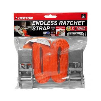 Endless Ratchet Strap Set 25mm x 5m 2pc Dekton DT70629 ...