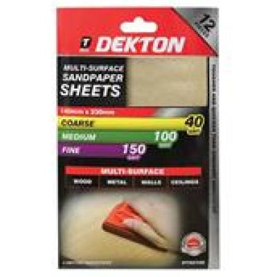 Dexton DT80700 12pc Sandpaper Sheets Assorted Fine/Medium/Co...