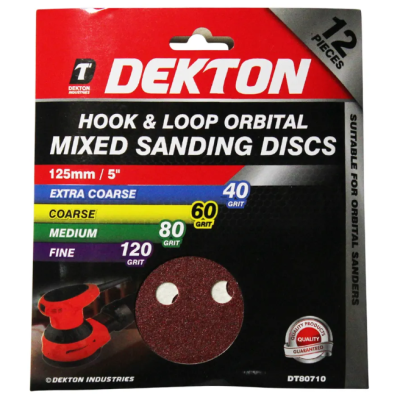 DEKTON 12PC HOOK AND LOOP ORBITAL MIXED SANDING DISCS 125MM ...
