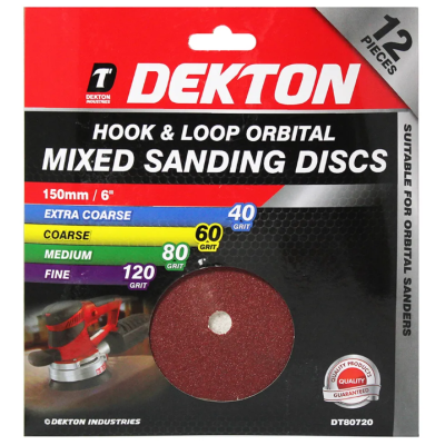 DEKTON 12PC HOOK AND LOOP ORBITAL MIXED SANDING DISCS 150MM ...