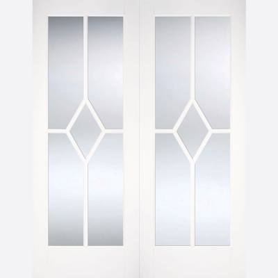 White Primed Pairs Reims Glazed Internal Door Wooden Timber - Door Size, HxW: 
