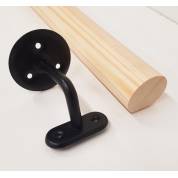 Pine 54mm mopstick round stair handrail black bracket wooden timber rail support