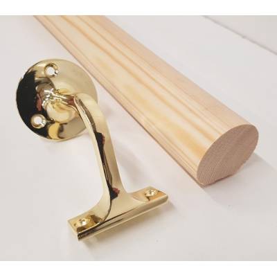 Pine 54mm mopstick round stair handrail brass bracket wooden...