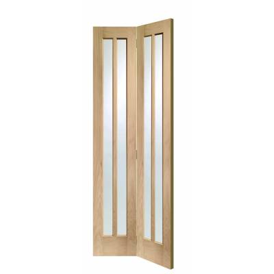 Oak Worcester Internal Bi-Fold With Clear Glass Door Wooden ...