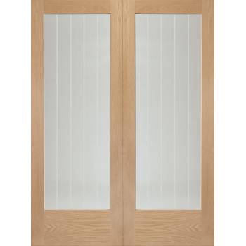 Oak Suffolk Pair Clear Etched Glazed Door