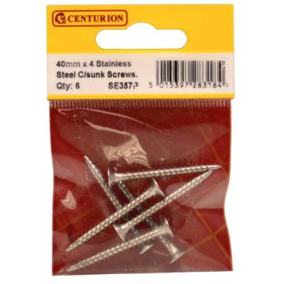 Stainless Steel Countersunk Screws 4mm x 40mm 6pc CRCS Head ...